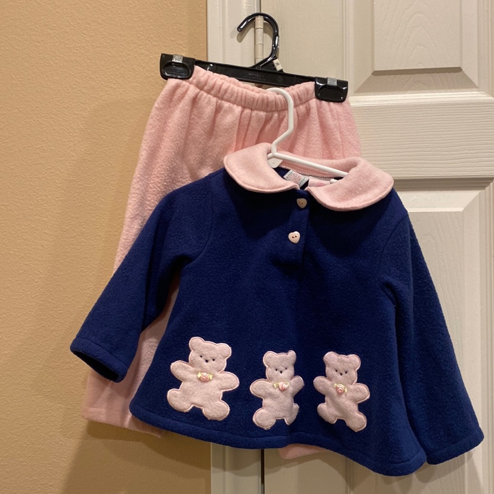 Little By Little two-piece set w/ teddy bear appliqués and heart-shaped buttons